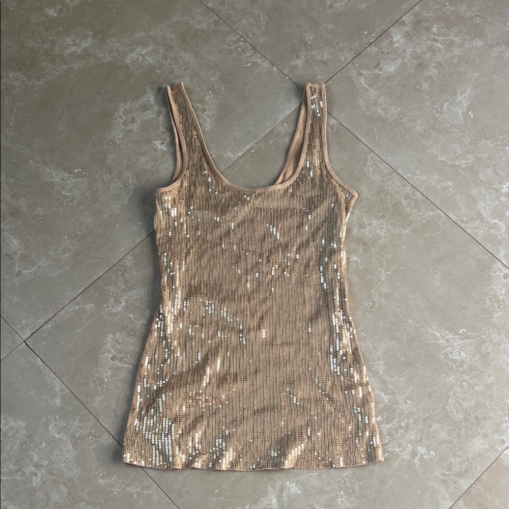 Express Shimmering Sequin Tan Tank Top